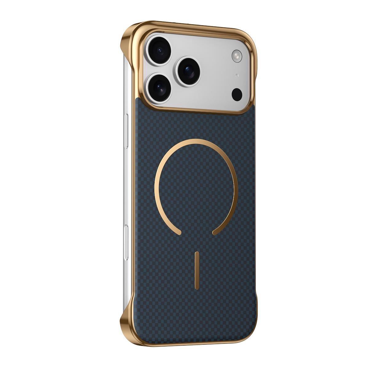 For iPhone 17 Pro Borderless Kevlar Texture Electroplated Magnetic Phone Case - Blue - EDA009988002D