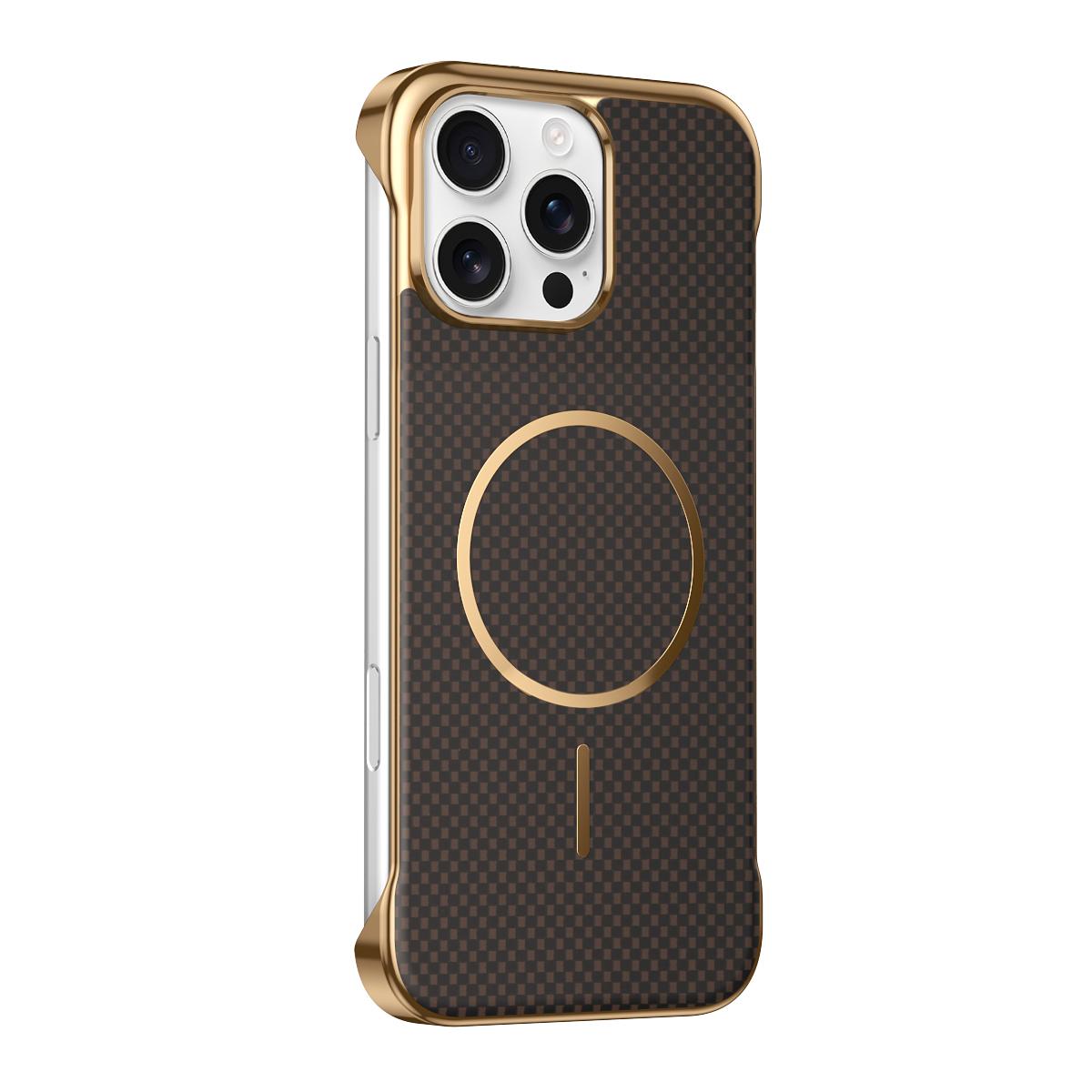 For iPhone 16 Pro Max Borderless Kevlar Texture Electroplated Magnetic Phone Case - Brown - EDA009988005B