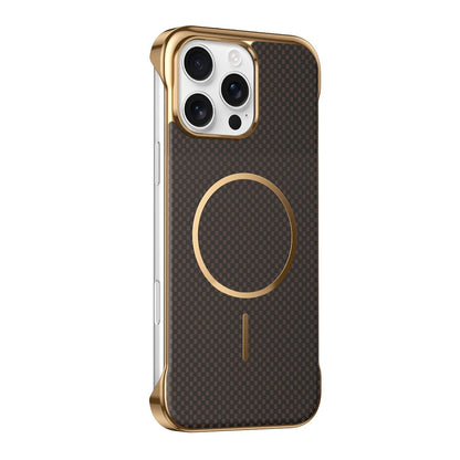 For iPhone 16 Pro Max Borderless Kevlar Texture Electroplated Magnetic Phone Case - Brown - EDA009988005B