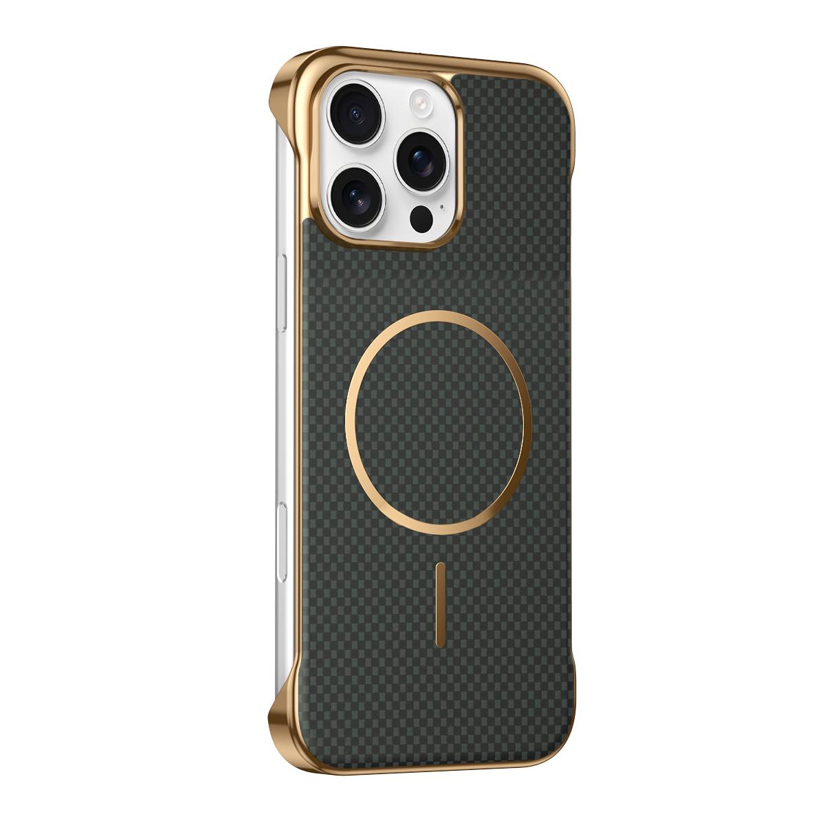 For iPhone 16 Pro Max Borderless Kevlar Texture Electroplated Magnetic Phone Case - Green - EDA009988005E