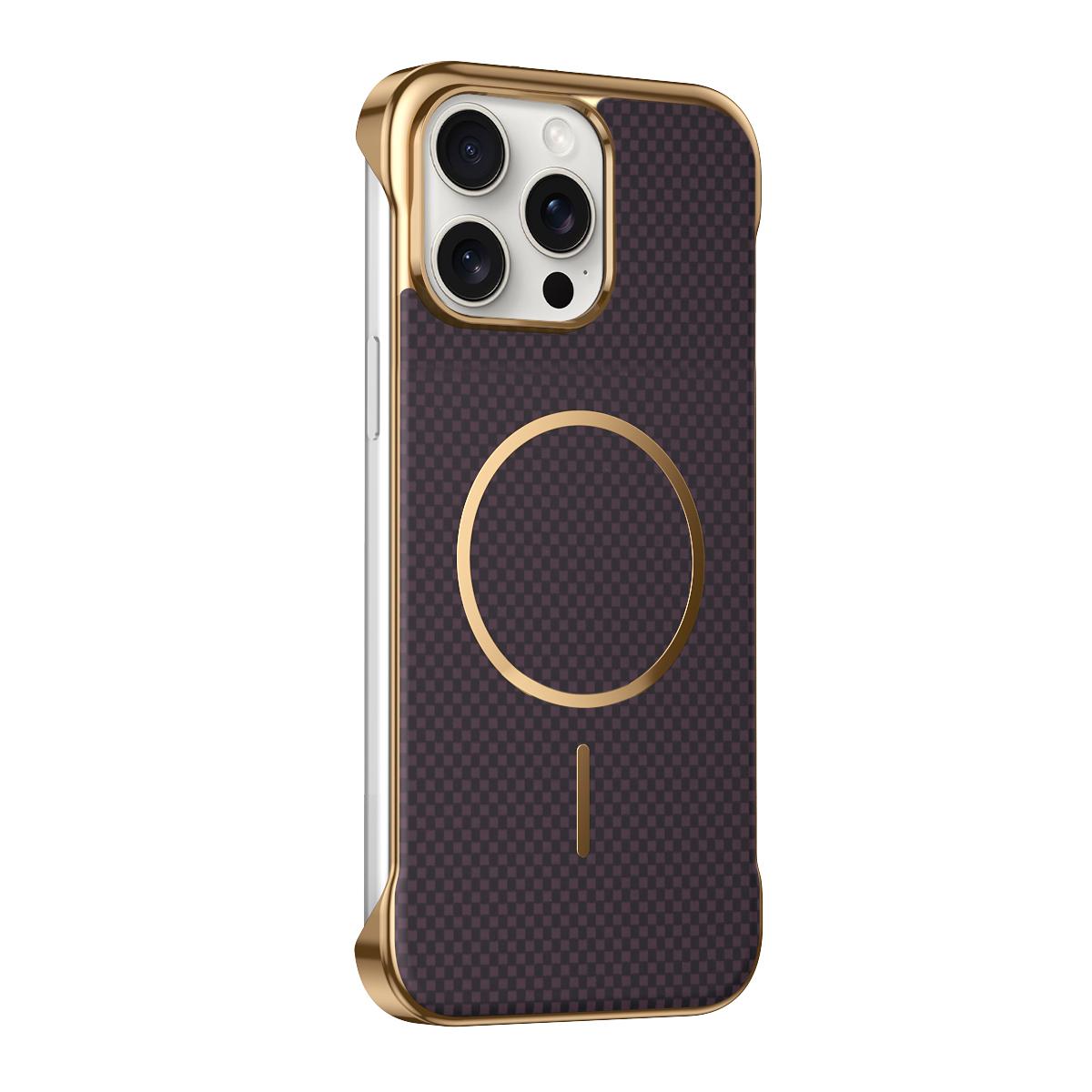For iPhone 15 Pro Borderless Kevlar Texture Electroplated Magnetic Phone Case - Purple - EDA009988009A