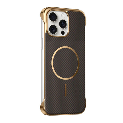 For iPhone 15 Pro Borderless Kevlar Texture Electroplated Magnetic Phone Case - Brown - EDA009988009B