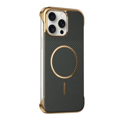 For iPhone 15 Pro Borderless Kevlar Texture Electroplated Magnetic Phone Case - Green - EDA009988009E