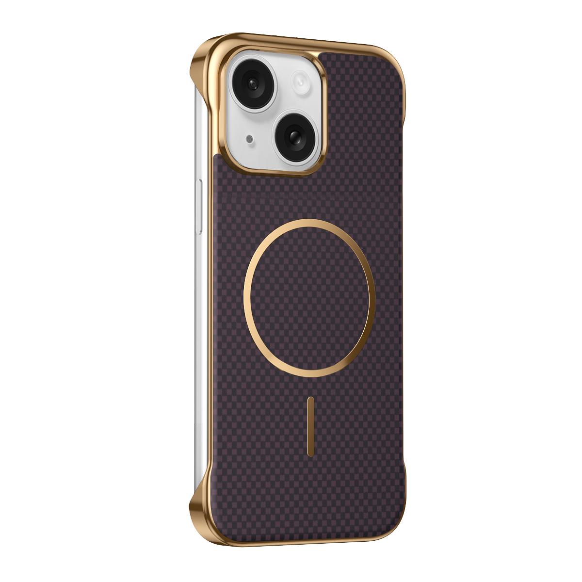 For iPhone 15 Borderless Kevlar Texture Electroplated Magnetic Phone Case - Purple - EDA009988010A