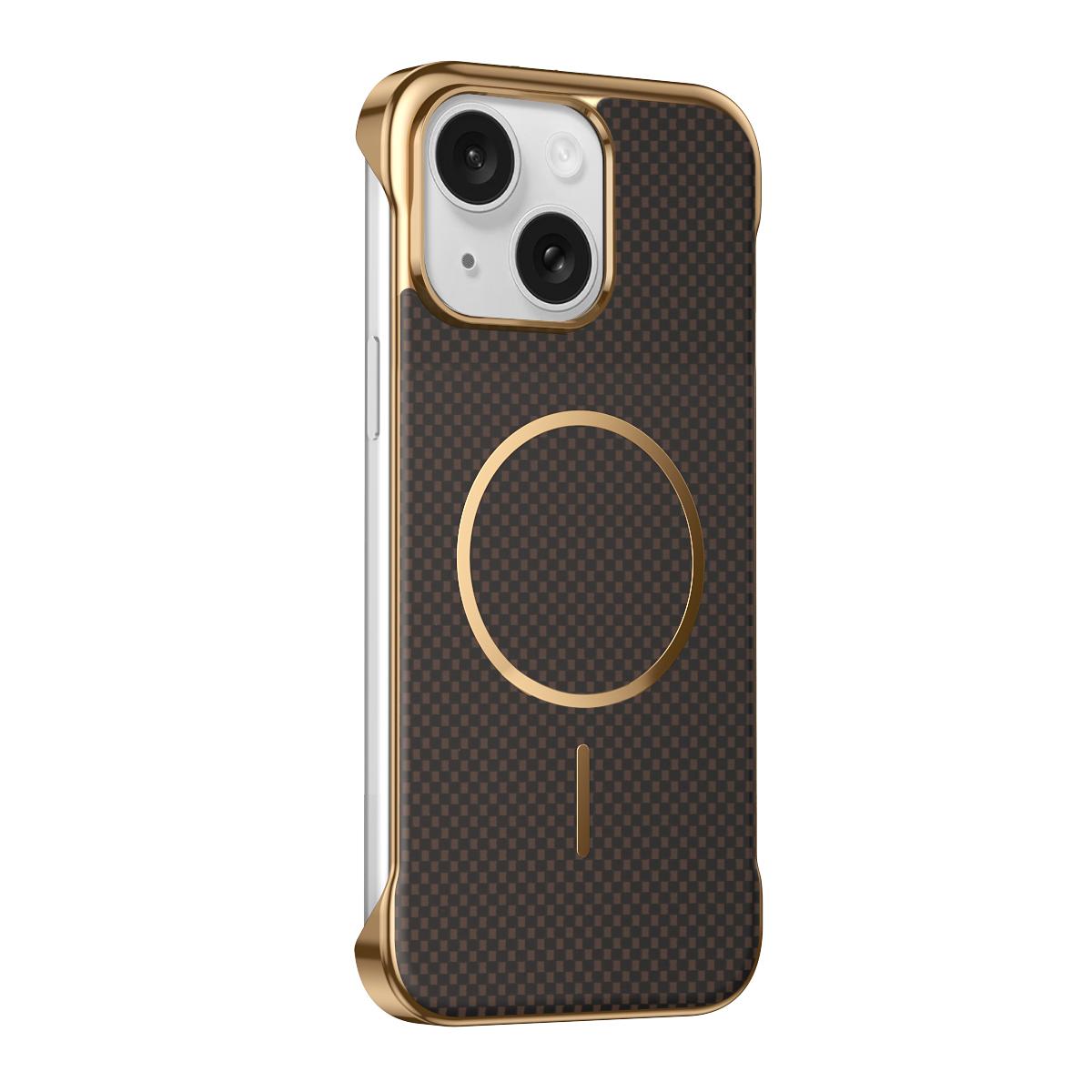 For iPhone 15 Borderless Kevlar Texture Electroplated Magnetic Phone Case - Brown - EDA009988010B
