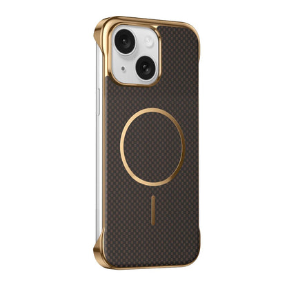 For iPhone 15 Borderless Kevlar Texture Electroplated Magnetic Phone Case - Brown - EDA009988010B