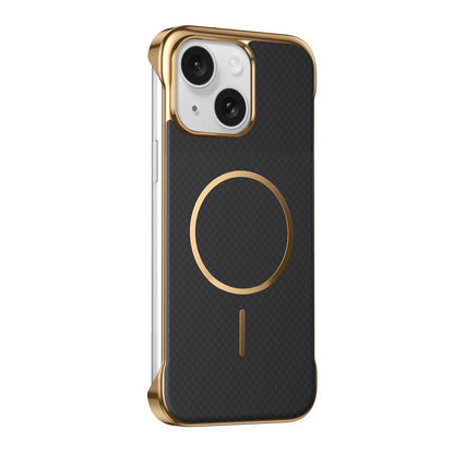 For iPhone 15 Borderless Kevlar Texture Electroplated Magnetic Phone Case - Black - EDA009988010C