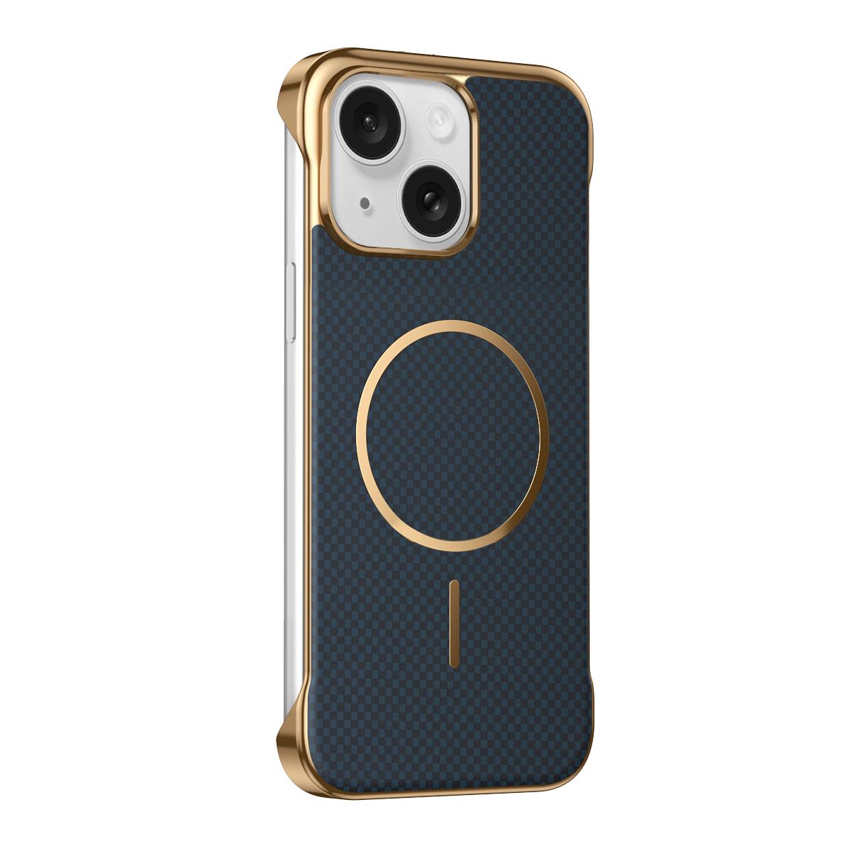For iPhone 15 Borderless Kevlar Texture Electroplated Magnetic Phone Case - Blue - EDA009988010D