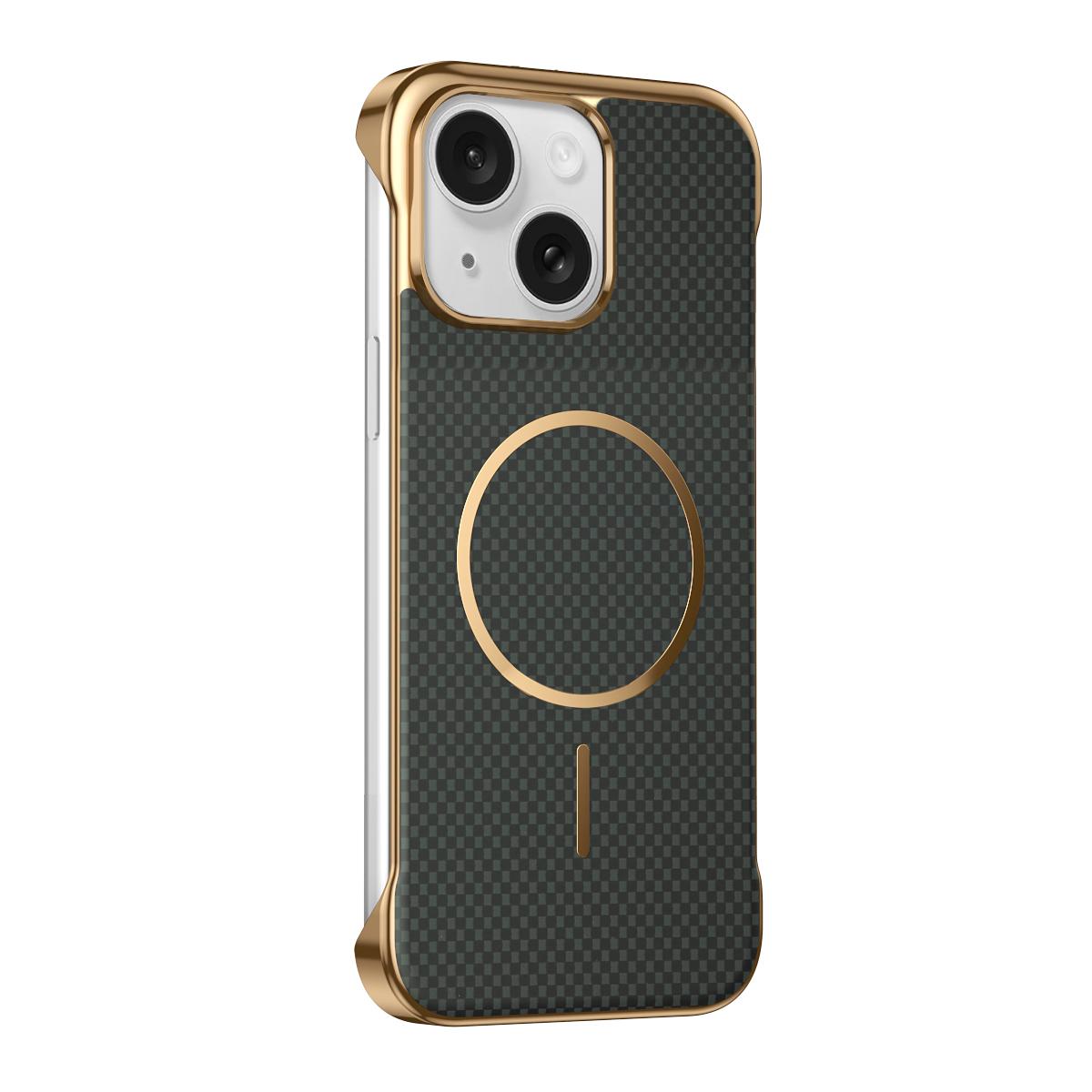 For iPhone 15 Borderless Kevlar Texture Electroplated Magnetic Phone Case - Green - EDA009988010E