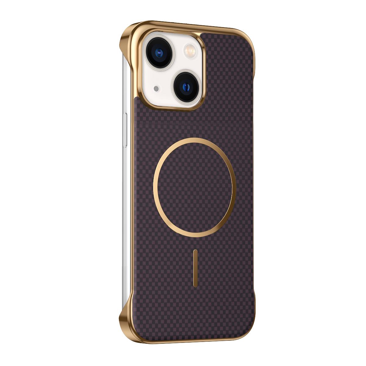 For iPhone 14 Borderless Kevlar Texture Electroplated Magnetic Phone Case - Purple - EDA009988013A