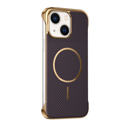 For iPhone 14 Borderless Kevlar Texture Electroplated Magnetic Phone Case - Purple - EDA009988013A