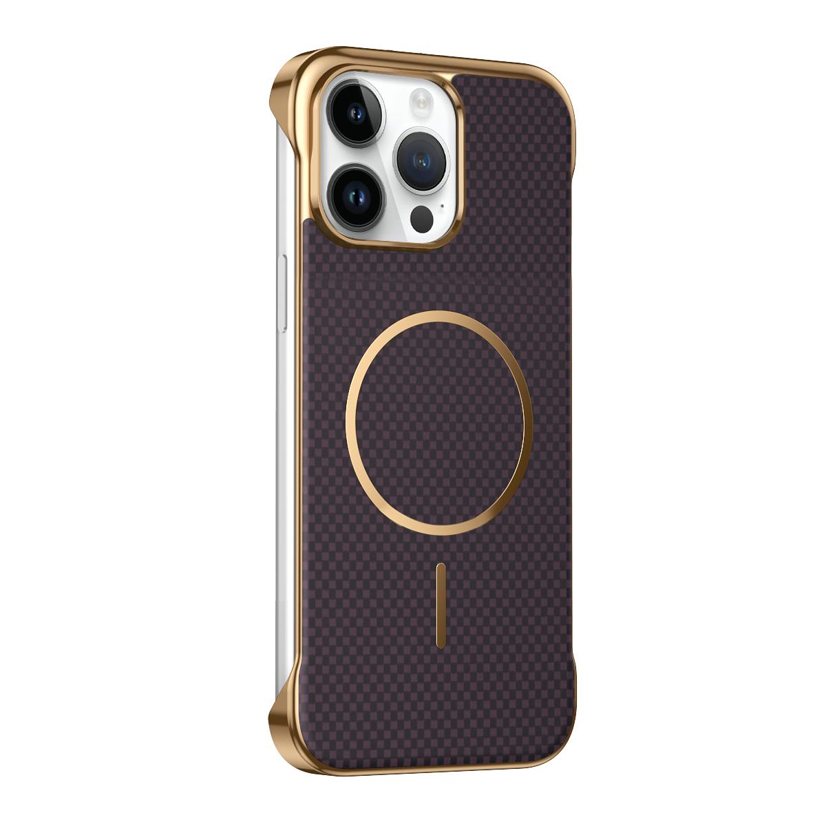 For iPhone 13 Pro Borderless Kevlar Texture Electroplated Magnetic Phone Case - Purple - EDA009988015A