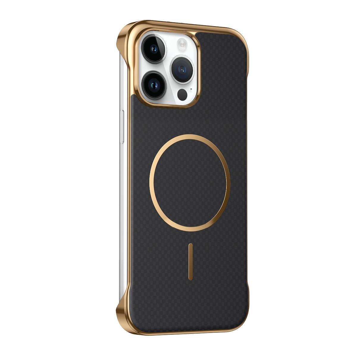 For iPhone 13 Pro Borderless Kevlar Texture Electroplated Magnetic Phone Case - Black - EDA009988015C