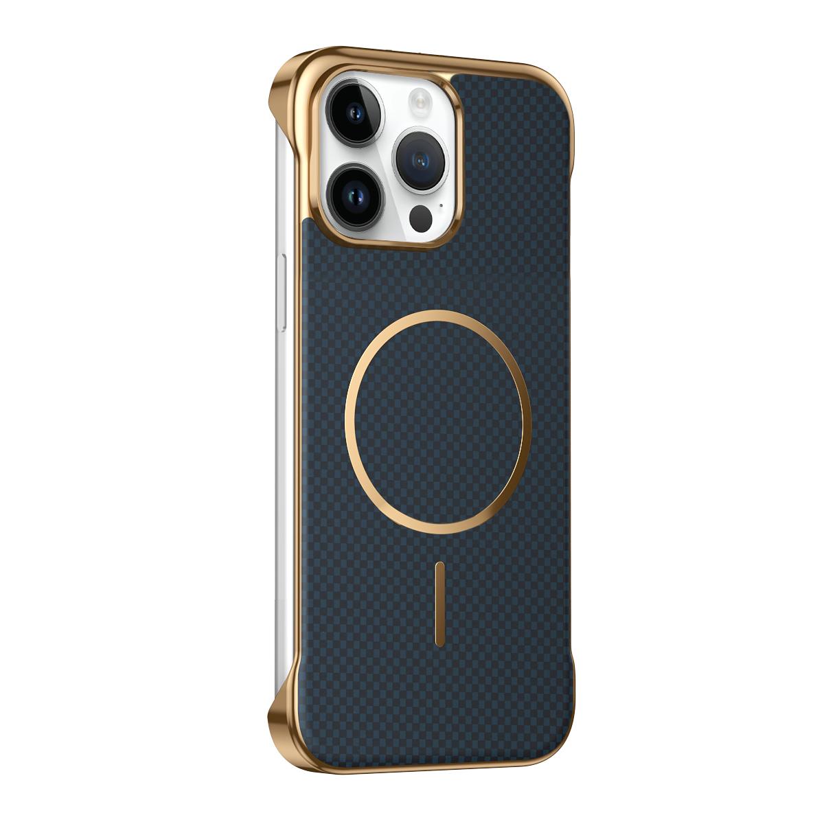 For iPhone 13 Pro Borderless Kevlar Texture Electroplated Magnetic Phone Case - Blue - EDA009988015D
