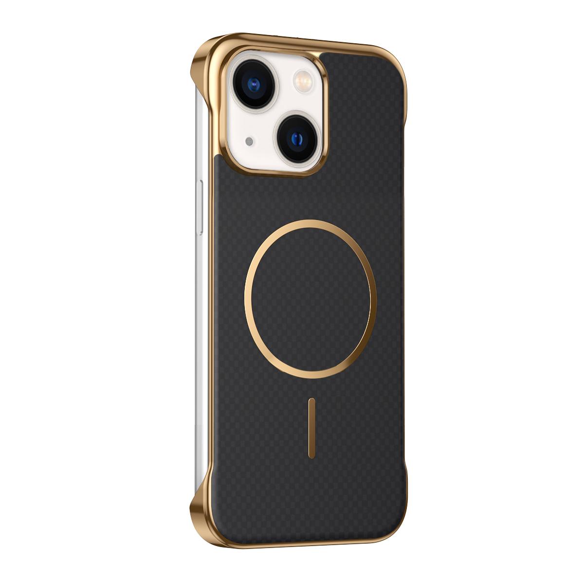 For iPhone 13 Borderless Kevlar Texture Electroplated Magnetic Phone Case - Black - EDA009988016C