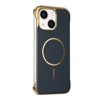 For iPhone 13 Borderless Kevlar Texture Electroplated Magnetic Phone Case - Blue - EDA009988016D