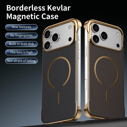 For iPhone 13 Borderless Kevlar Texture Electroplated Magnetic Phone Case - Brown - EDA009988016B