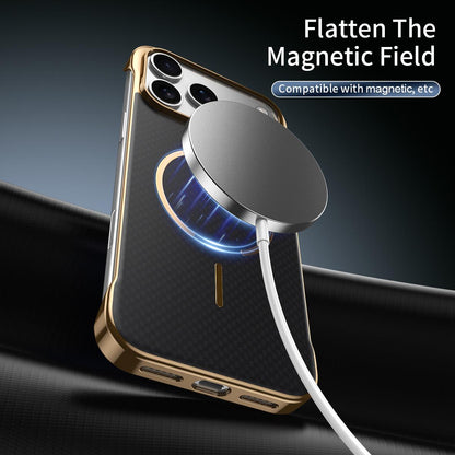 For iPhone 14 Borderless Kevlar Texture Electroplated Magnetic Phone Case - Purple - EDA009988013A