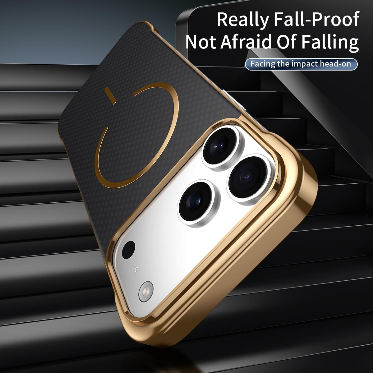 For iPhone 13 Borderless Kevlar Texture Electroplated Magnetic Phone Case - Brown - EDA009988016B