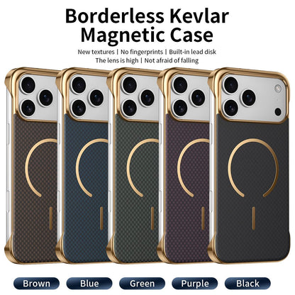 For iPhone 13 Pro Borderless Kevlar Texture Electroplated Magnetic Phone Case - Blue - EDA009988015D