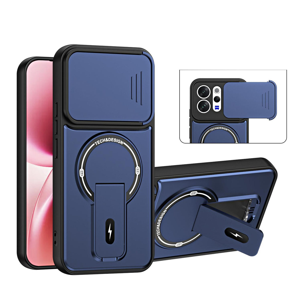 For vivo V70 Global / S50 5G / V70 Lite Sliding Camshield Holder Magnetic Phone Case - Blue - EDA009988102D