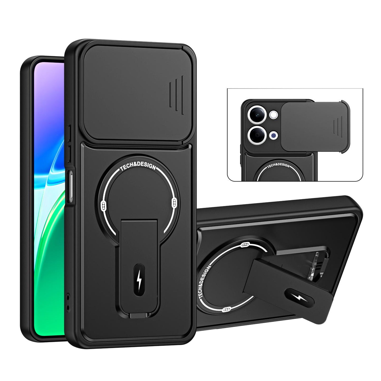 For vivo Y05 / Y21 5G Sliding Camshield Holder Magnetic Phone Case(Black)