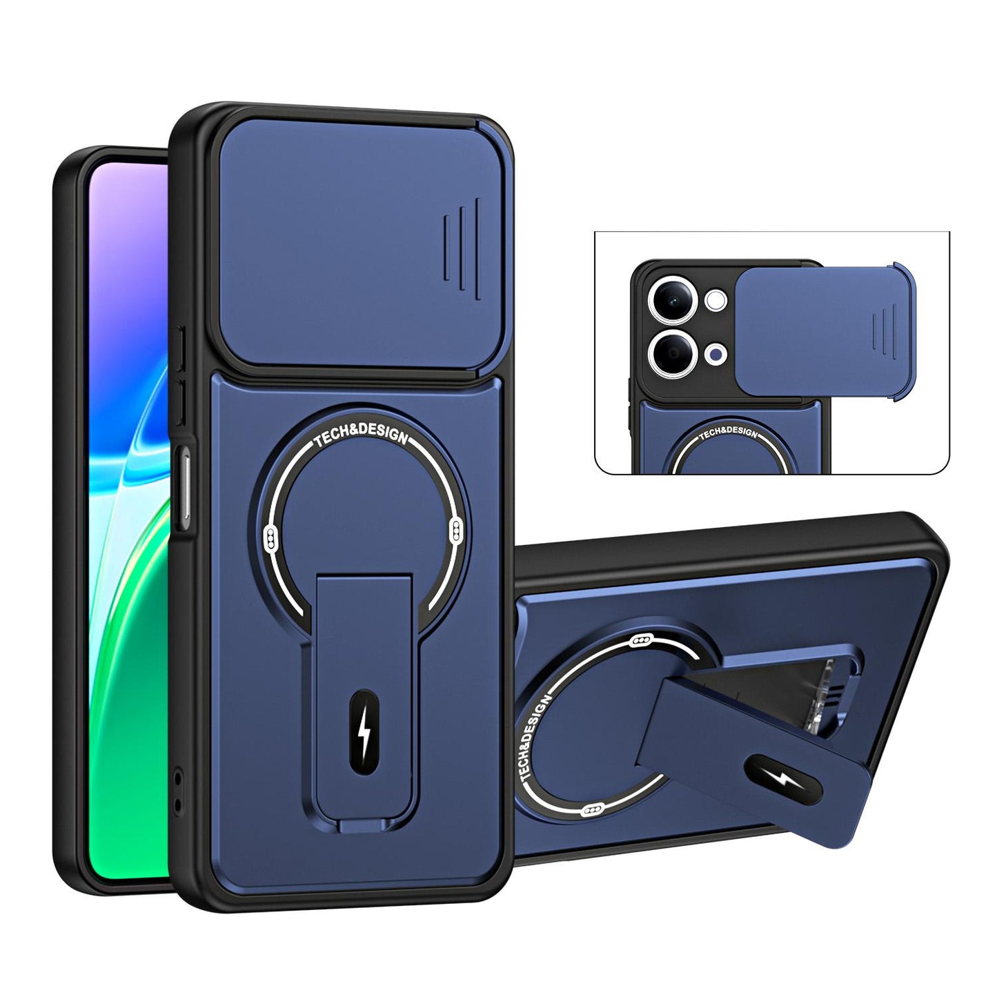 For vivo Y05 / Y21 5G Sliding Camshield Holder Magnetic Phone Case(Blue)