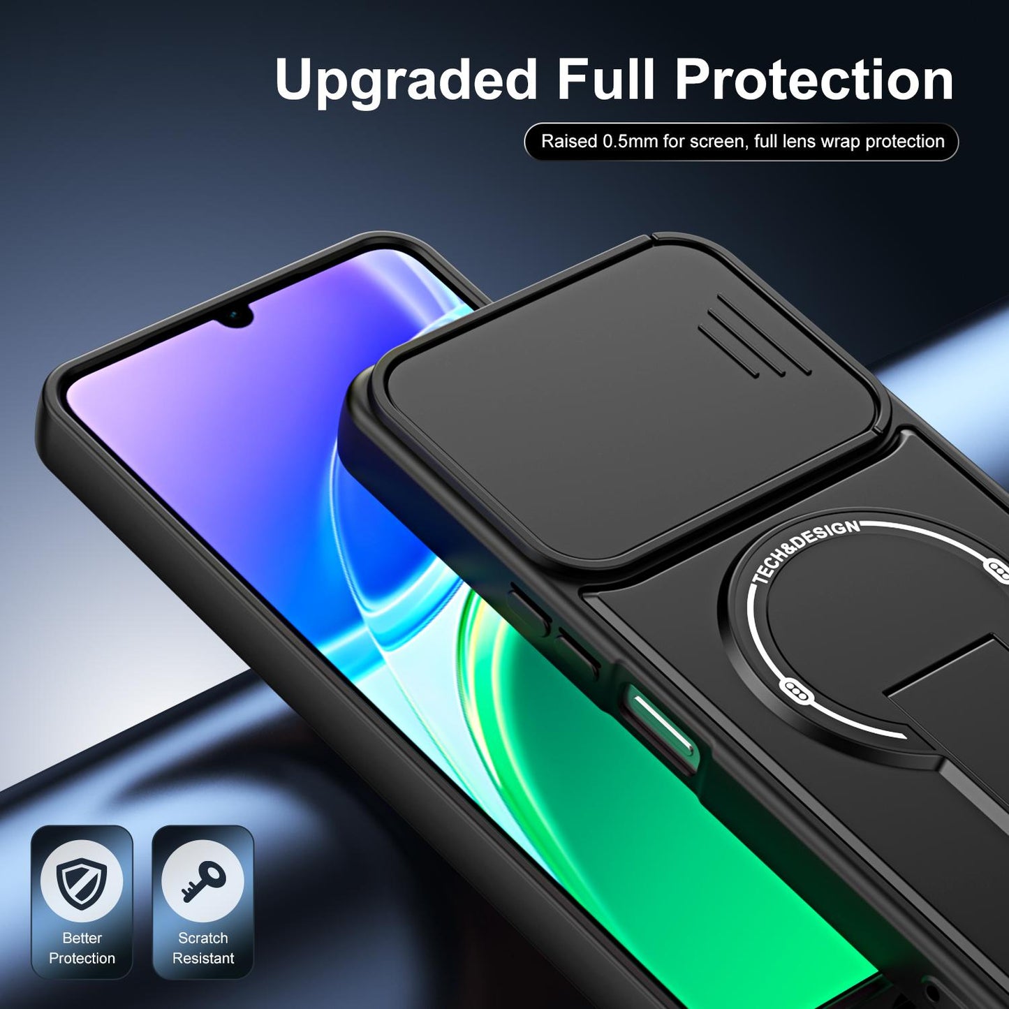 For vivo Y05 / Y21 5G Sliding Camshield Holder Magnetic Phone Case(Blue)