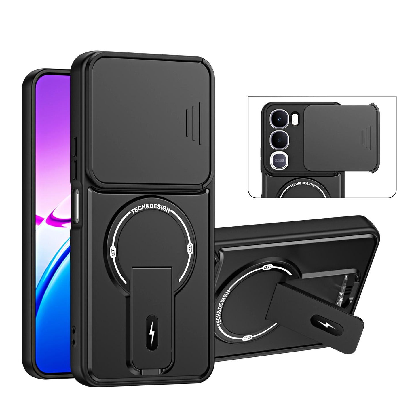For vivo Y31 5G / Y21d Sliding Camshield Holder Magnetic Phone Case(Black)
