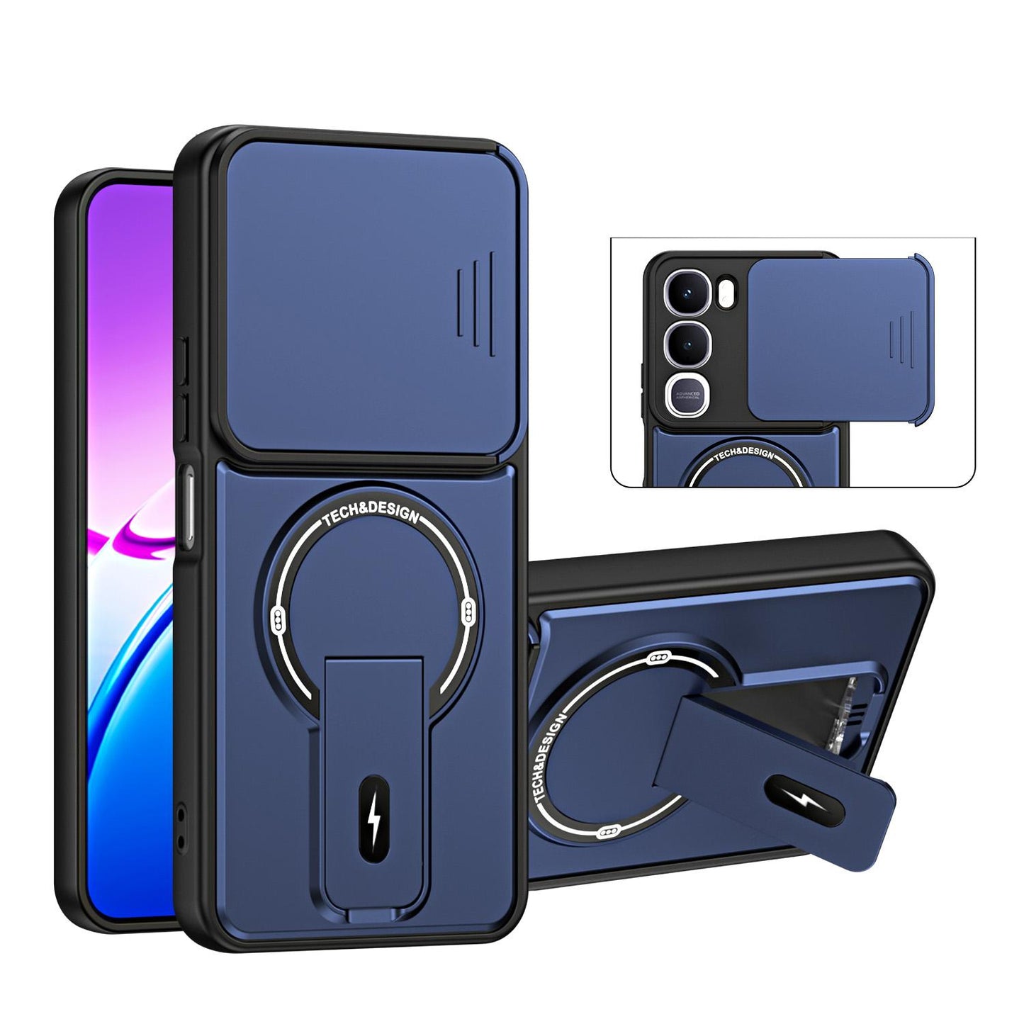 For vivo Y31 5G / Y21d Sliding Camshield Holder Magnetic Phone Case(Blue)