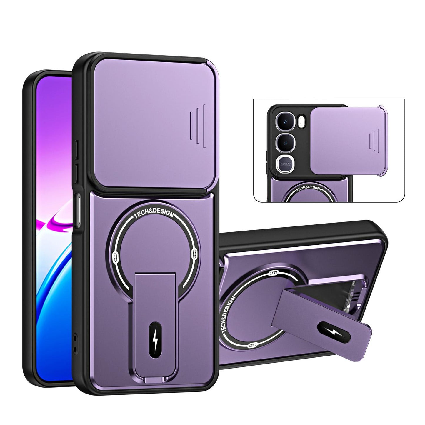 For vivo Y31 5G / Y21d Sliding Camshield Holder Magnetic Phone Case(Purple)
