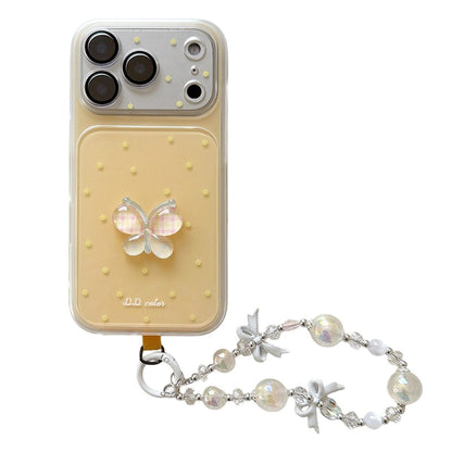 For iPhone 17 Pro Dots Pattern 3D Butterfly Decor Phone Case with Bracelet - Yellow - EDA009988202B