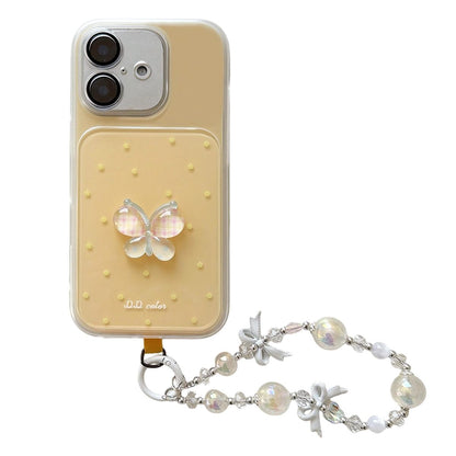 For iPhone 16 Dots Pattern 3D Butterfly Decor Phone Case with Bracelet - Yellow - EDA009988206B