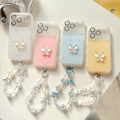 For iPhone 14 Pro Dots Pattern 3D Butterfly Decor Phone Case with Bracelet - Pink - EDA009988211C