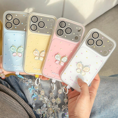 For iPhone 14 Dots Pattern 3D Butterfly Decor Phone Case with Bracelet - Pink - EDA009988210C