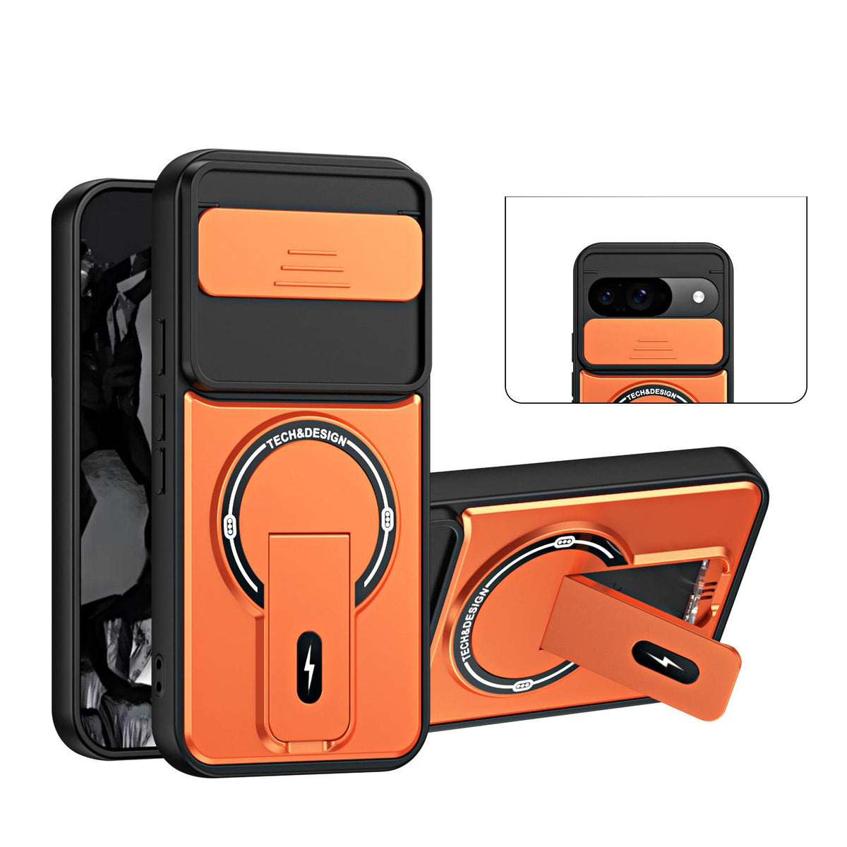 For Google Pixel 9 / 9 Pro Sliding Camshield Holder Magnetic Phone Case - Orange - EDA009988301A