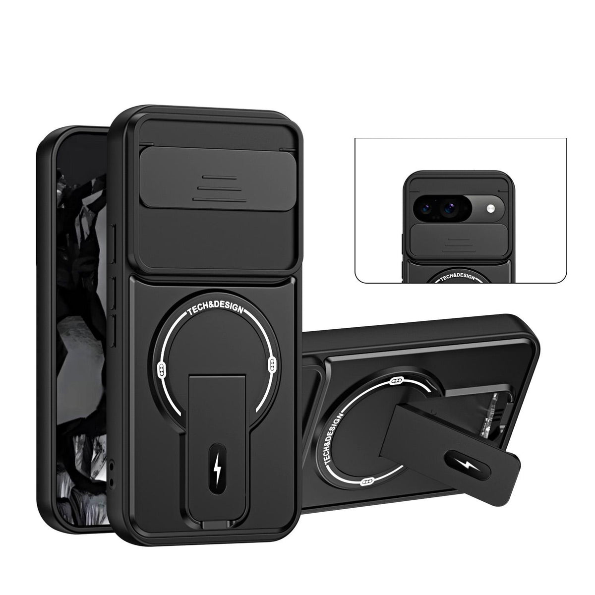 For Google Pixel 9 / 9 Pro Sliding Camshield Holder Magnetic Phone Case - Black - EDA009988301B