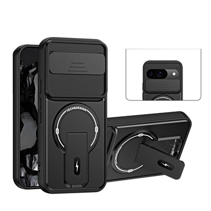For Google Pixel 9 / 9 Pro Sliding Camshield Holder Magnetic Phone Case - Black - EDA009988301B