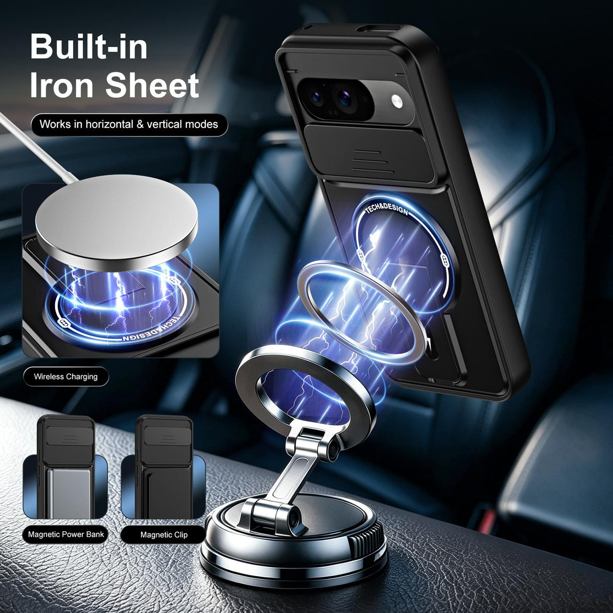 For Google Pixel 9 / 9 Pro Sliding Camshield Holder Magnetic Phone Case - Black - EDA009988301B