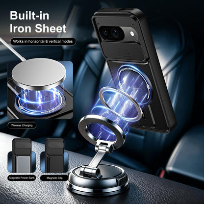 For Google Pixel 9 / 9 Pro Sliding Camshield Holder Magnetic Phone Case - Black - EDA009988301B