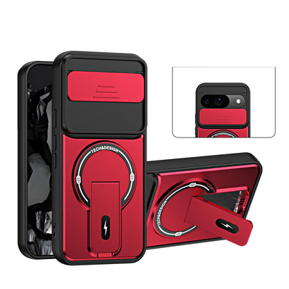 For Google Pixel 9 / 9 Pro Sliding Camshield Holder Magnetic Phone Case - Red - EDA009988301C