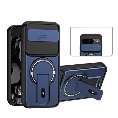 For Google Pixel 9 / 9 Pro Sliding Camshield Holder Magnetic Phone Case - Blue - EDA009988301D