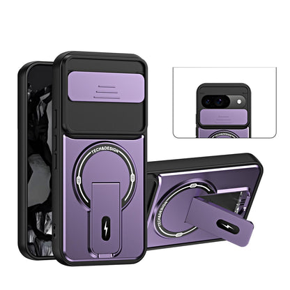 For Google Pixel 9 / 9 Pro Sliding Camshield Holder Magnetic Phone Case - Purple - EDA009988301E