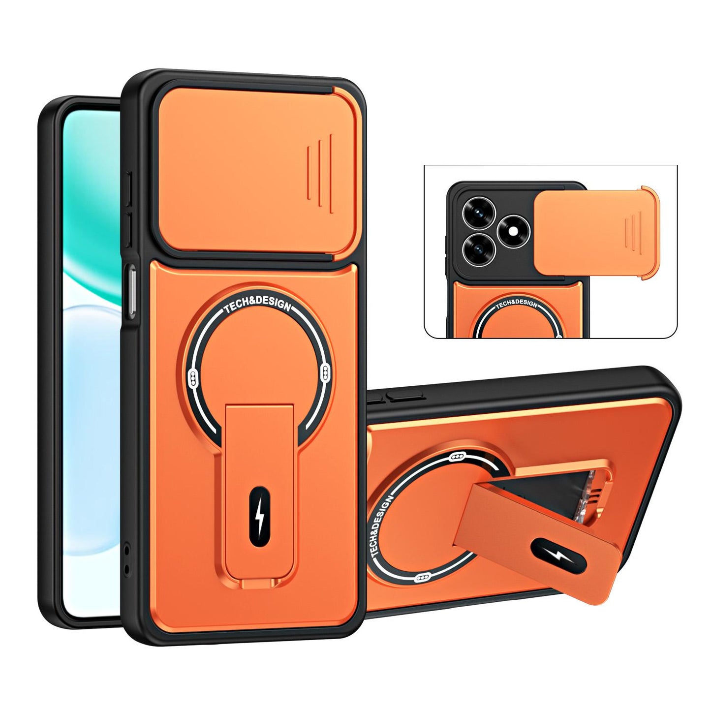 For Honor 600 Lite / 500 Smart Global 5G Sliding Camshield Holder Magnetic Phone Case(Orange)