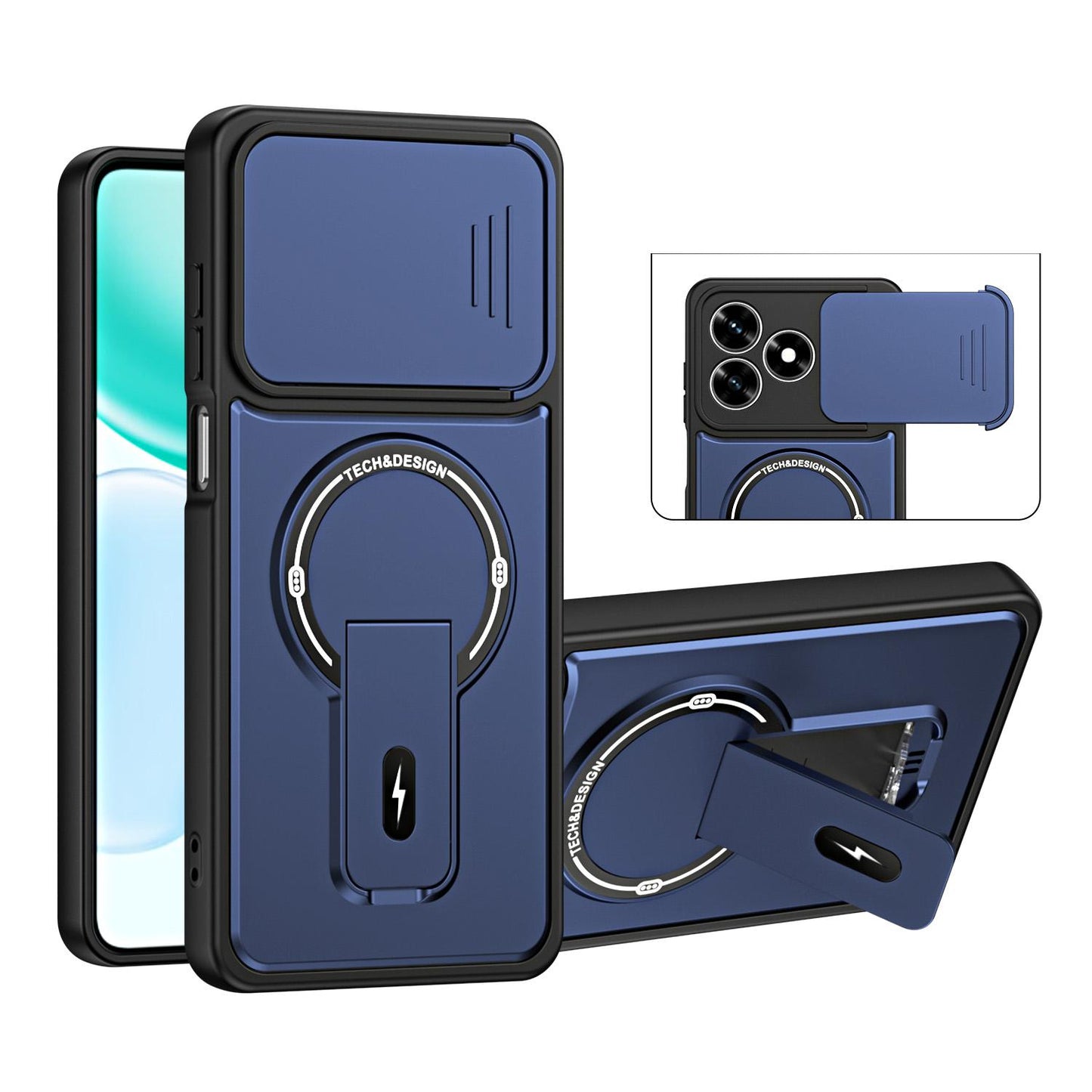 For Honor 600 Lite / 500 Smart Global 5G Sliding Camshield Holder Magnetic Phone Case(Blue)