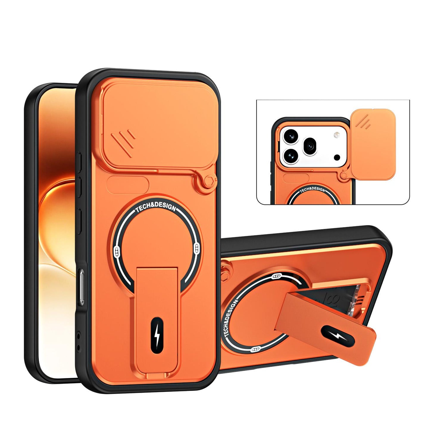 For Honor 600 / 600 Pro Global Sliding Camshield Holder Magnetic Phone Case(Orange)