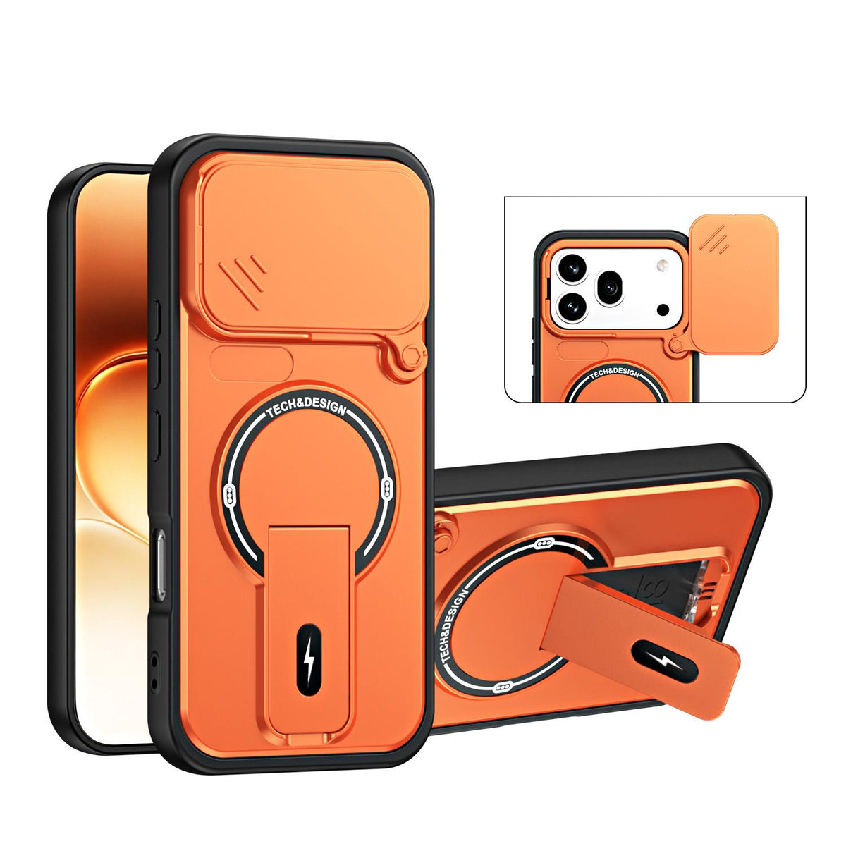For Honor 600 / 600 Pro Global Sliding Camshield Holder Magnetic Phone Case - Orange - EDA009988403A