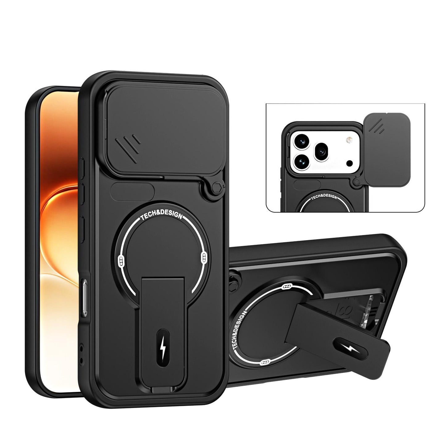 For Honor 600 / 600 Pro Global Sliding Camshield Holder Magnetic Phone Case(Black)