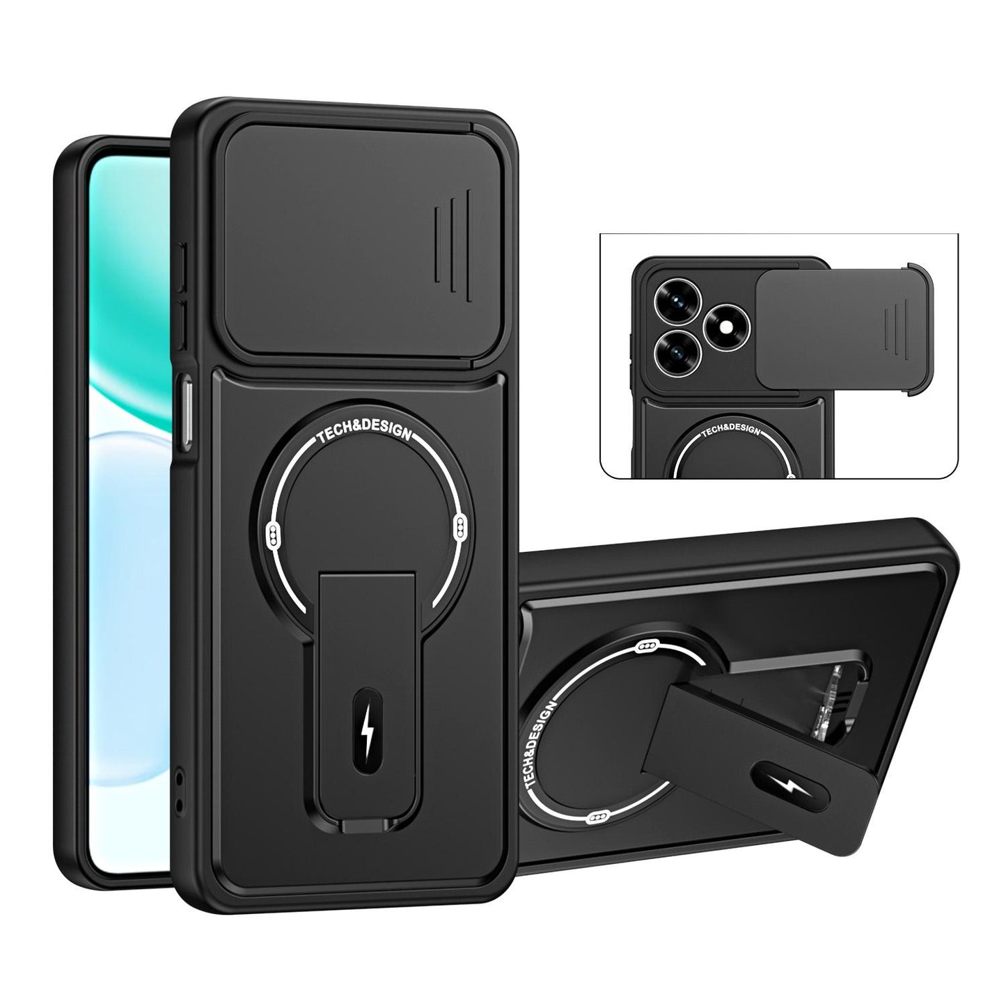 For Honor X5c / X5c Plus / X5d Sliding Camshield Holder Magnetic Phone Case(Black)