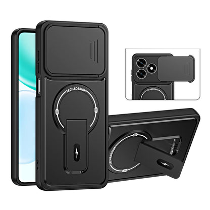 For Honor X5c / X5c Plus / X5d Sliding Camshield Holder Magnetic Phone Case(Black)